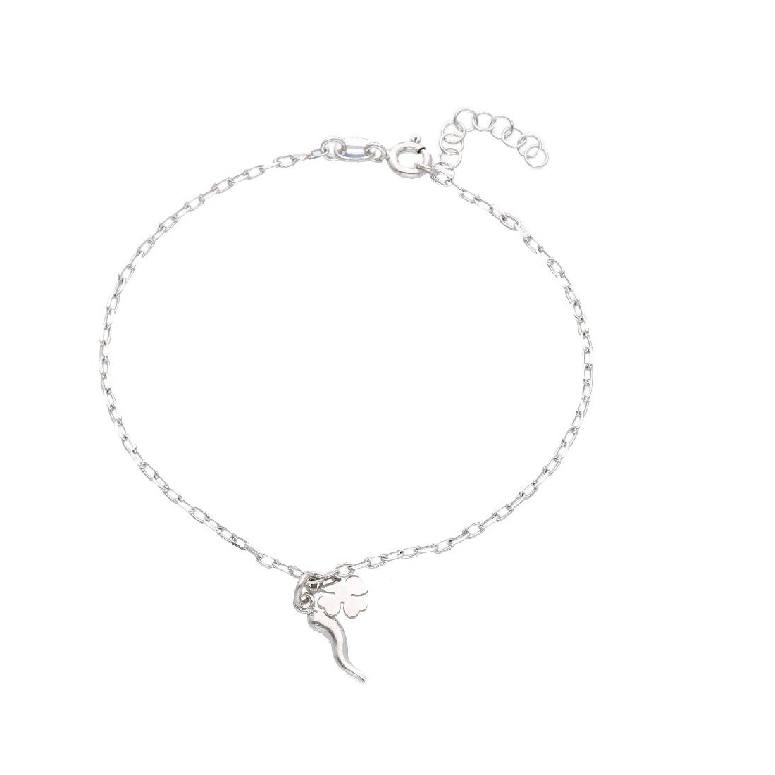 Bracciale in argento 925/ooo con quadrifoglio e corno