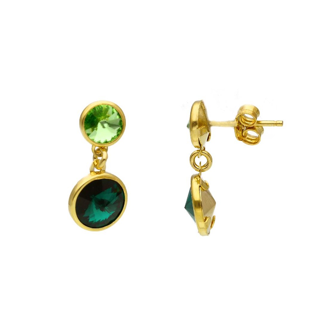 Orecchini in argento dorato 925/ooo e cristalli artificiali verdi