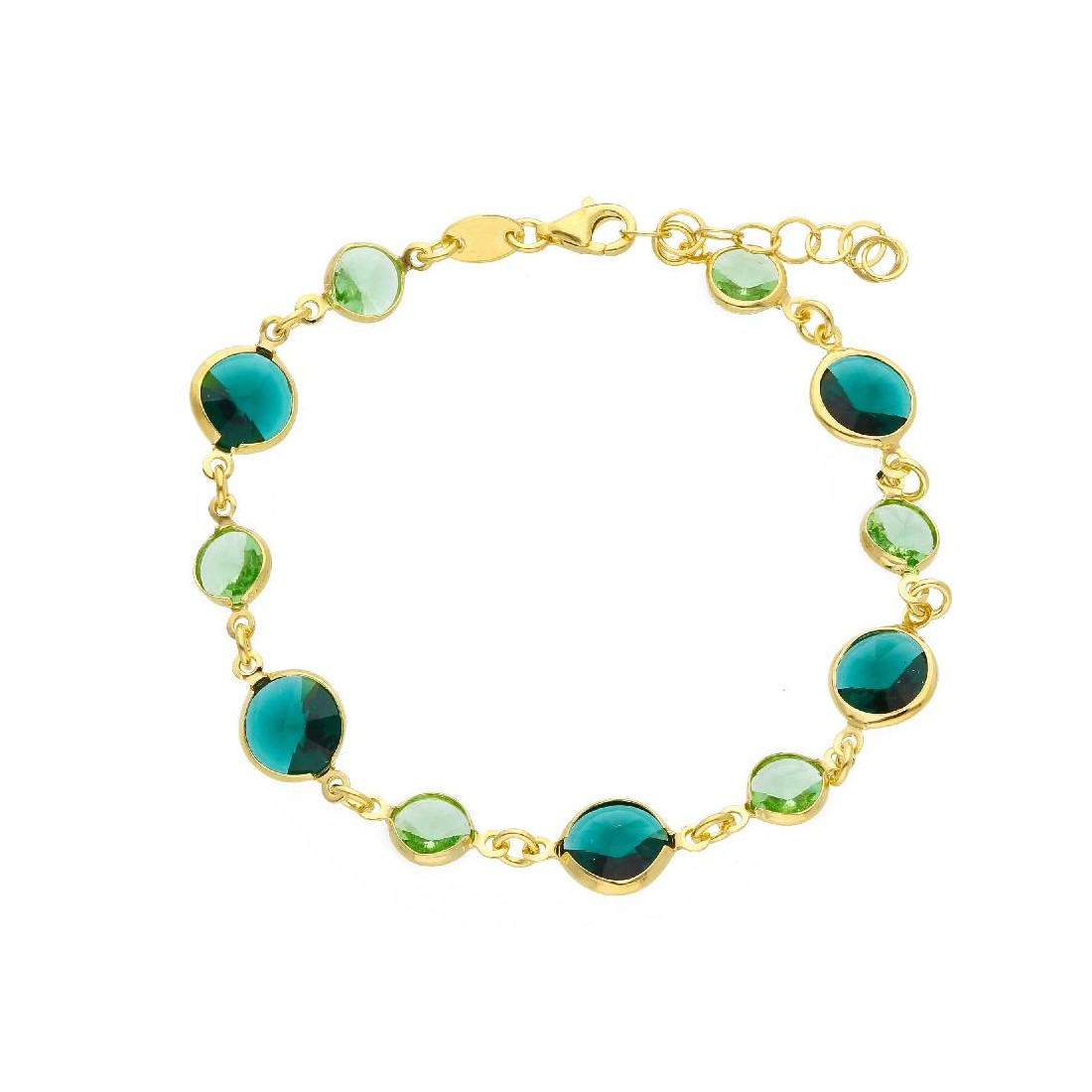 Bracciale in argento dorato 925/ooo e cristalli artificiali verdi