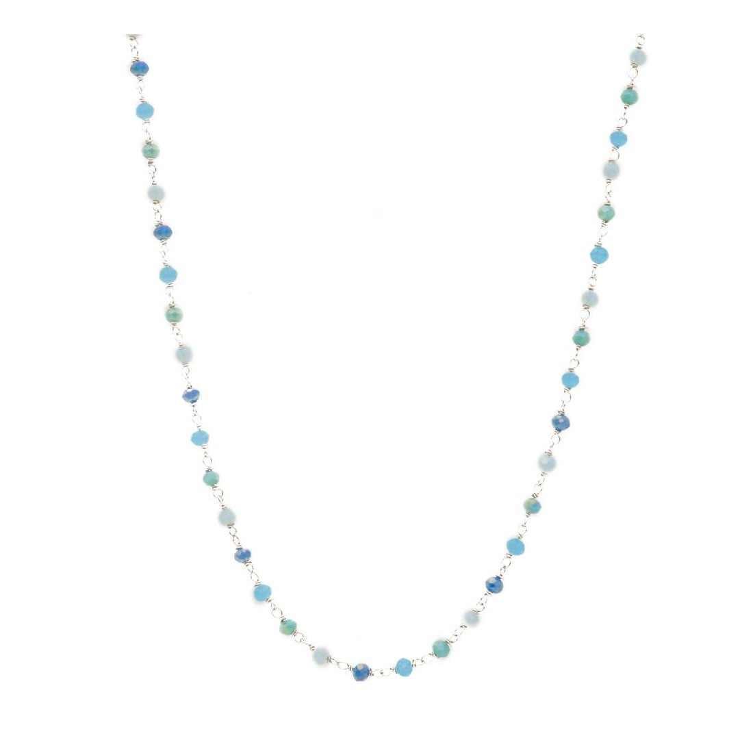 Girocollo in argento dorato 925/ooo e cristalli artificiali azzurri