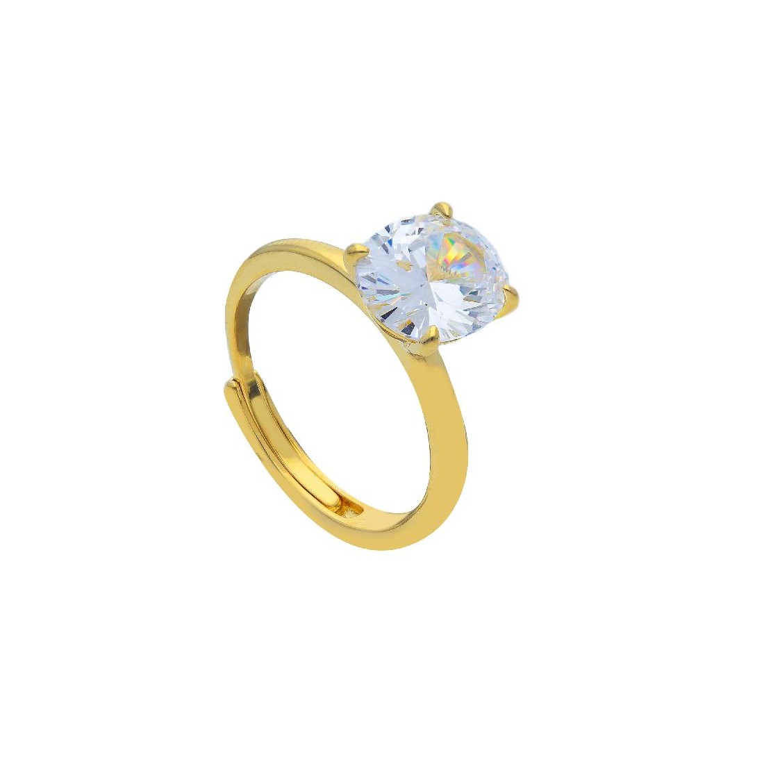 Anello solitario in argento dorato 925/ooo e zirconia cubica