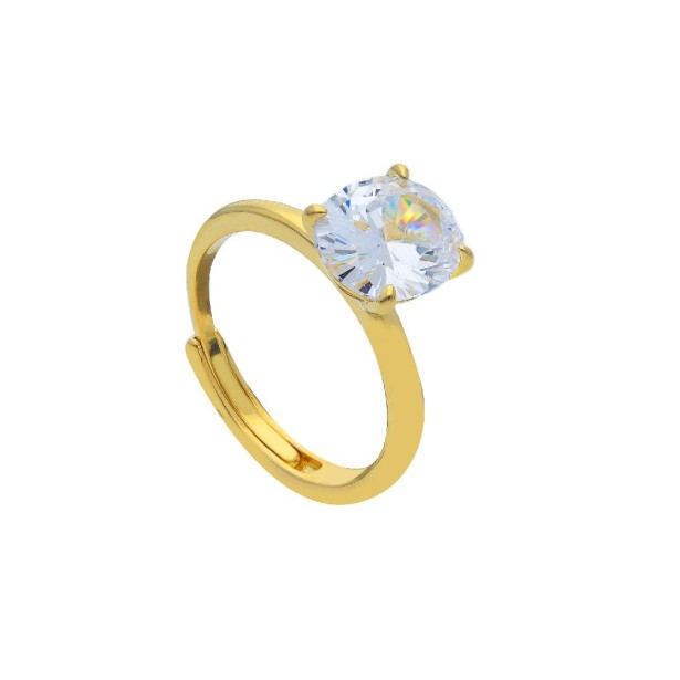 Anello solitario in argento dorato 925/ooo e zirconia cubica