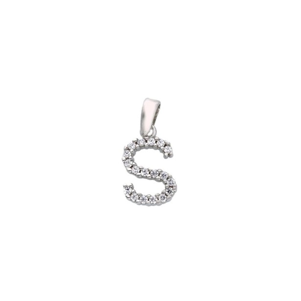 Ciondolo in oro bianco 750/ooo e zirconia cubica con iniziale