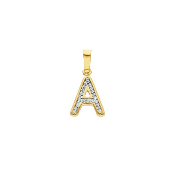 Ciondolo in oro giallo 750/ooo e zirconia cubica con iniziale