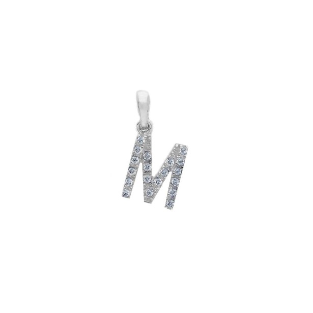 Ciondolo in oro bianco 375/°°° e zirconia cubica con iniziale