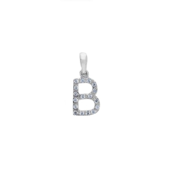 Ciondolo in oro bianco 375/°°° e zirconia cubica con iniziale