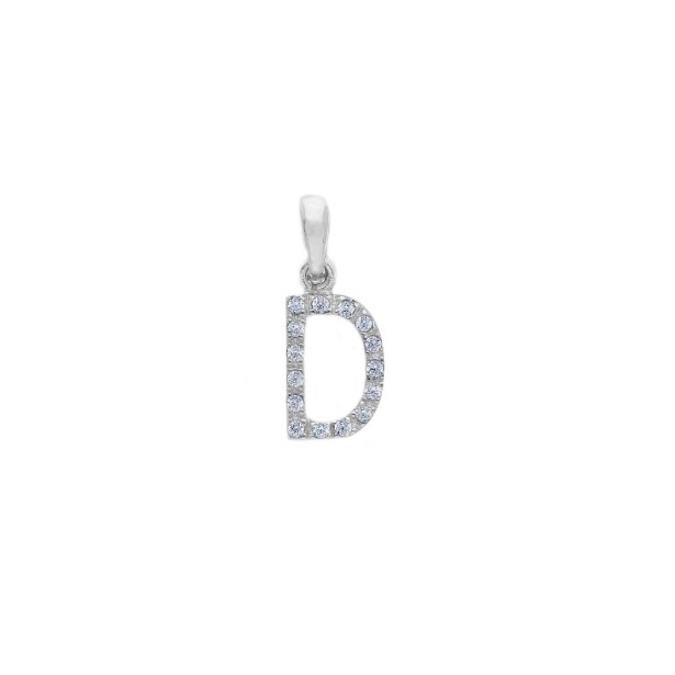 Ciondolo in oro bianco 375/°°° e zirconia cubica con iniziale