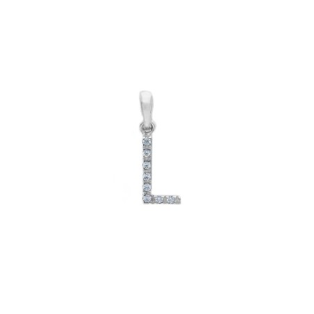 Ciondolo in oro bianco 375/°°° e zirconia cubica con iniziale