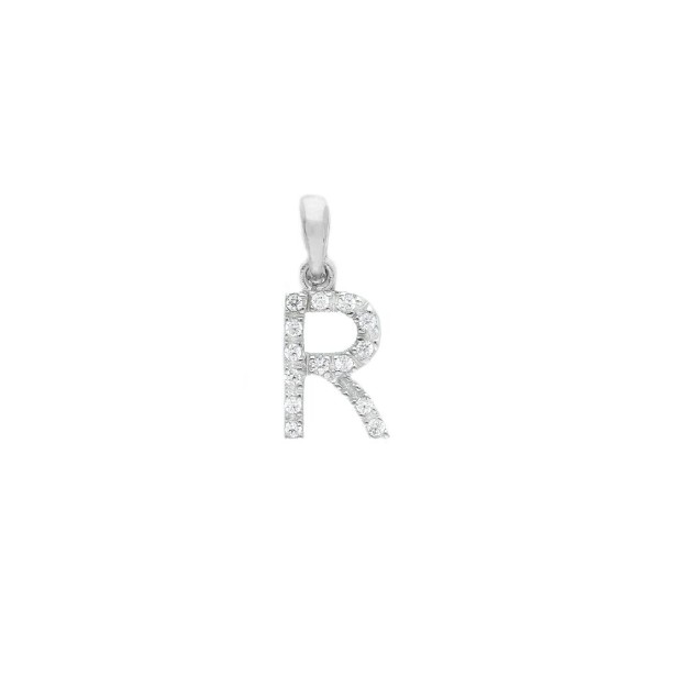 Ciondolo in oro bianco 375/°°° e zirconia cubica con iniziale