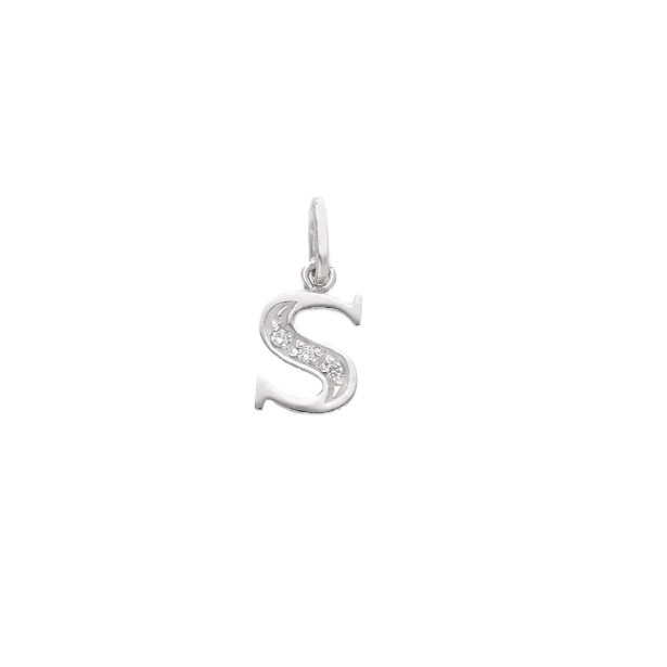 Ciondolo in oro bianco 750/ooo e zirconia cubica con iniziale