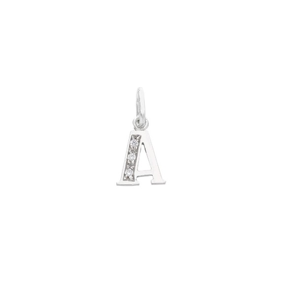 Ciondolo in oro bianco 750/ooo e zirconia cubica con iniziale