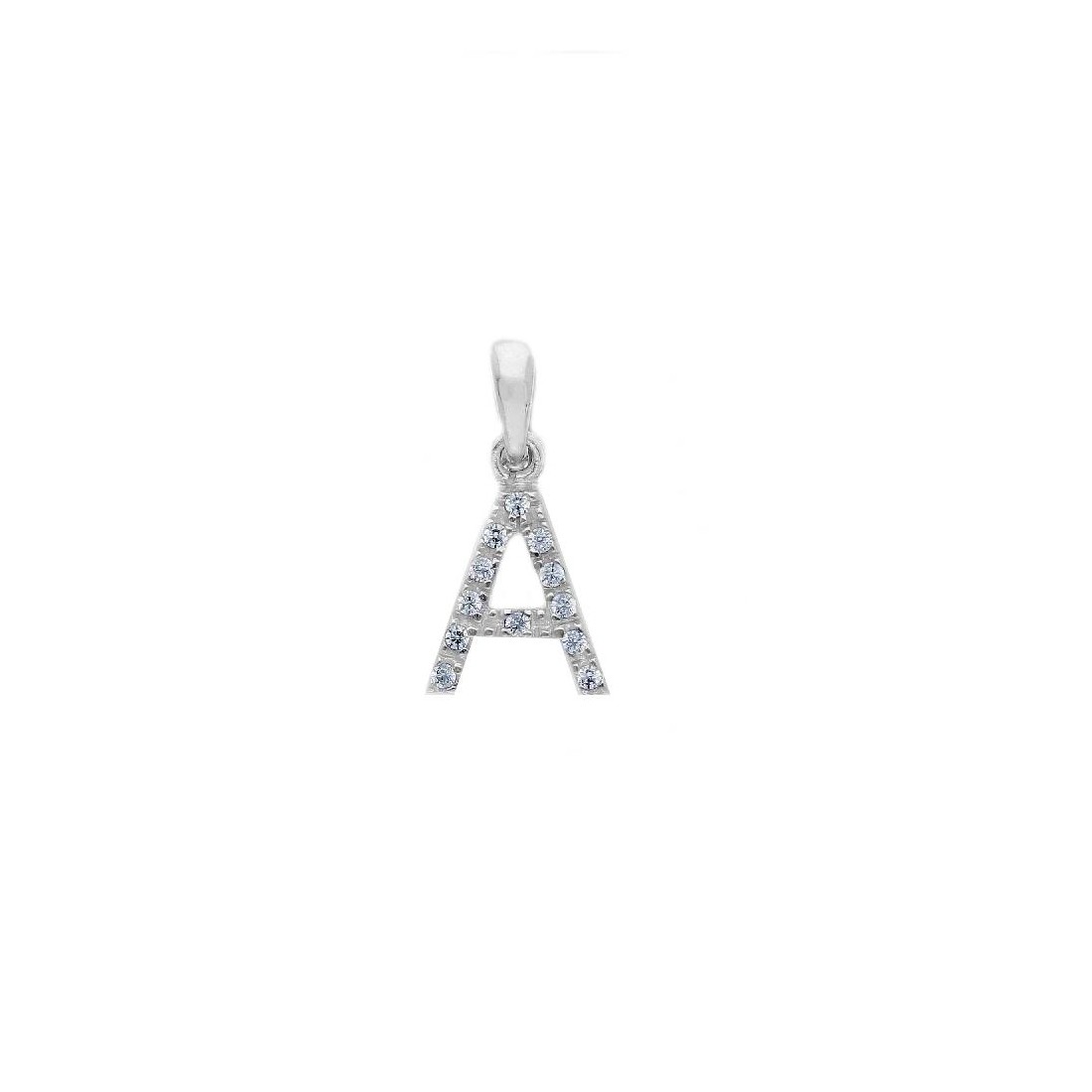 Ciondolo in oro bianco 375/°°° e zirconia cubica con iniziale