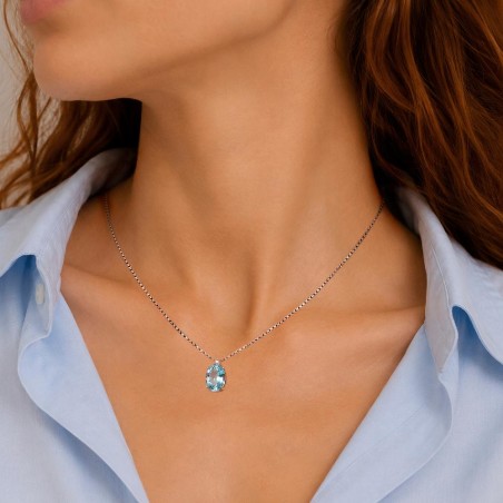 Girocollo in oro bianco 750/°°° diamante e acquamarina
