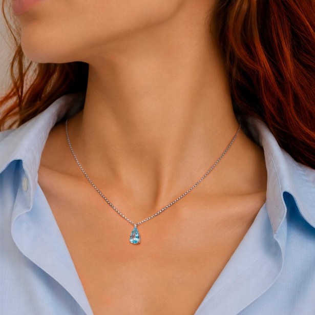 Girocollo in oro bianco 750/°°° diamante e acquamarina