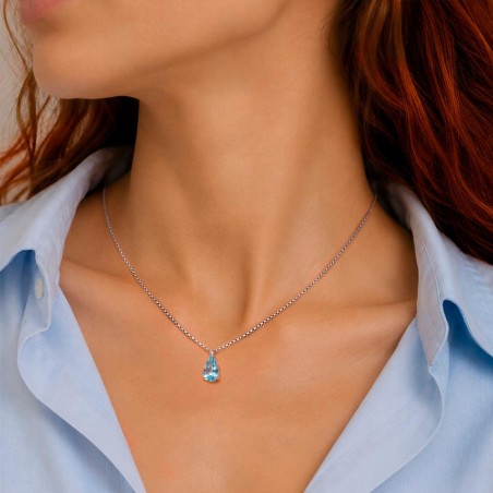 Girocollo in oro bianco 750/°°° diamante e acquamarina