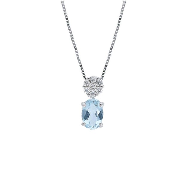 Girocollo in oro bianco 750/°°° diamante e acquamarina