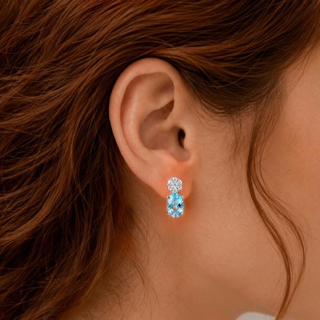 Orecchini lobo in oro bianco 750/°°° diamante e acquamarina
