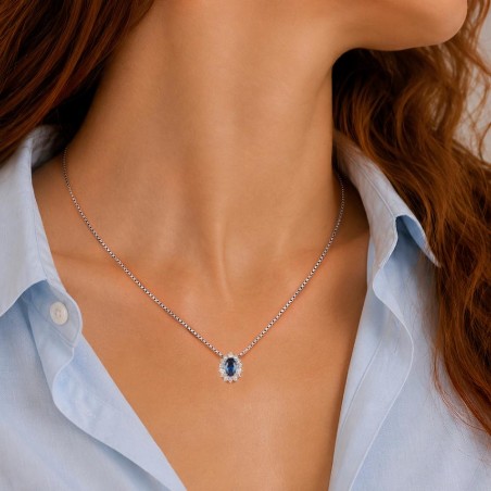 Girocollo in oro bianco 750/°°° diamante e zaffiro