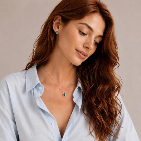 Girocollo in oro bianco 750/°°° diamante e smeraldo