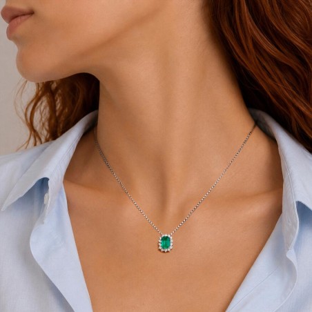 Girocollo in oro bianco 750/°°° diamante e smeraldo