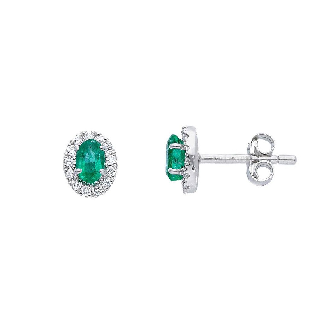 Orecchini lobo in oro bianco 750/°°° diamante e smeraldo