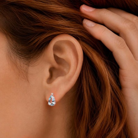 Orecchini lobo in oro bianco 750/°°° diamante e acquamarina