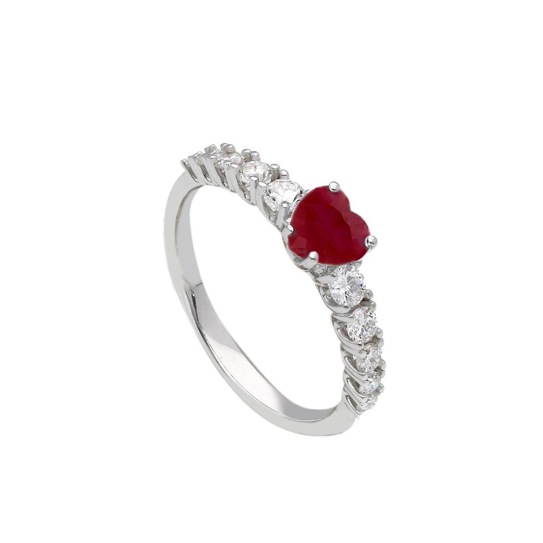 Anello oro bianco 375/ooo con rubino e diamante lab-grown