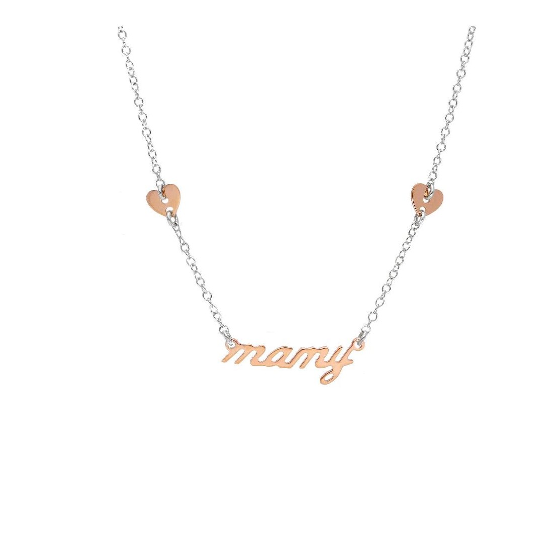 Girocollo in argento bicolore 925/ooo con scritta mamy e cuore