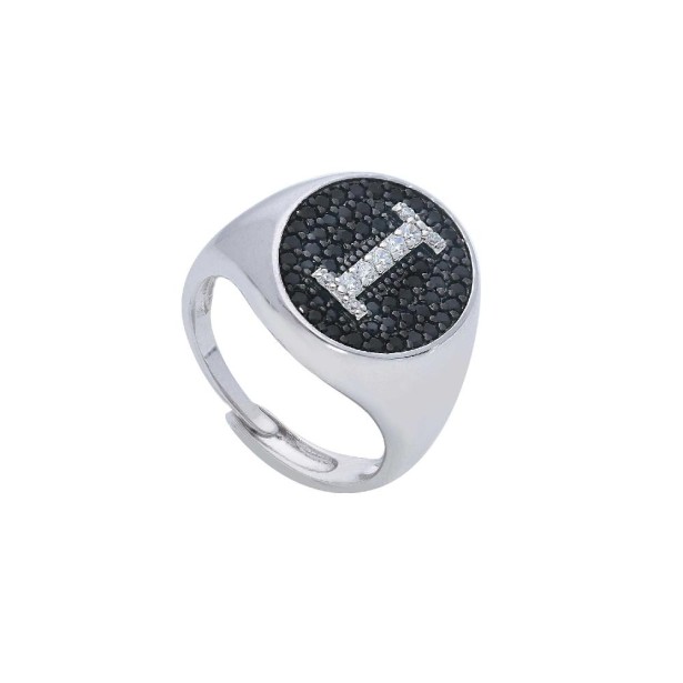 Anello chevalier in argento 925/ooo e zirconia cubica con iniziale