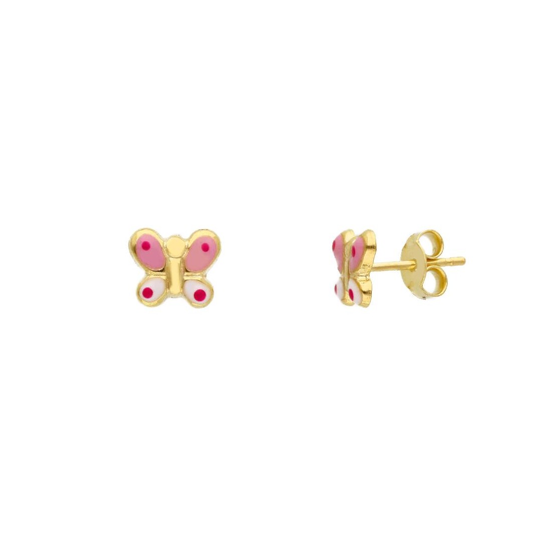 Orecchini lobo in oro giallo 375/ooo e smalto con farfalla