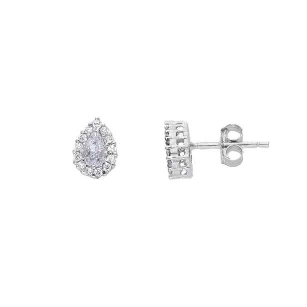 Orecchini a lobo in argento 925/ooo e zirconia cubica con goccia