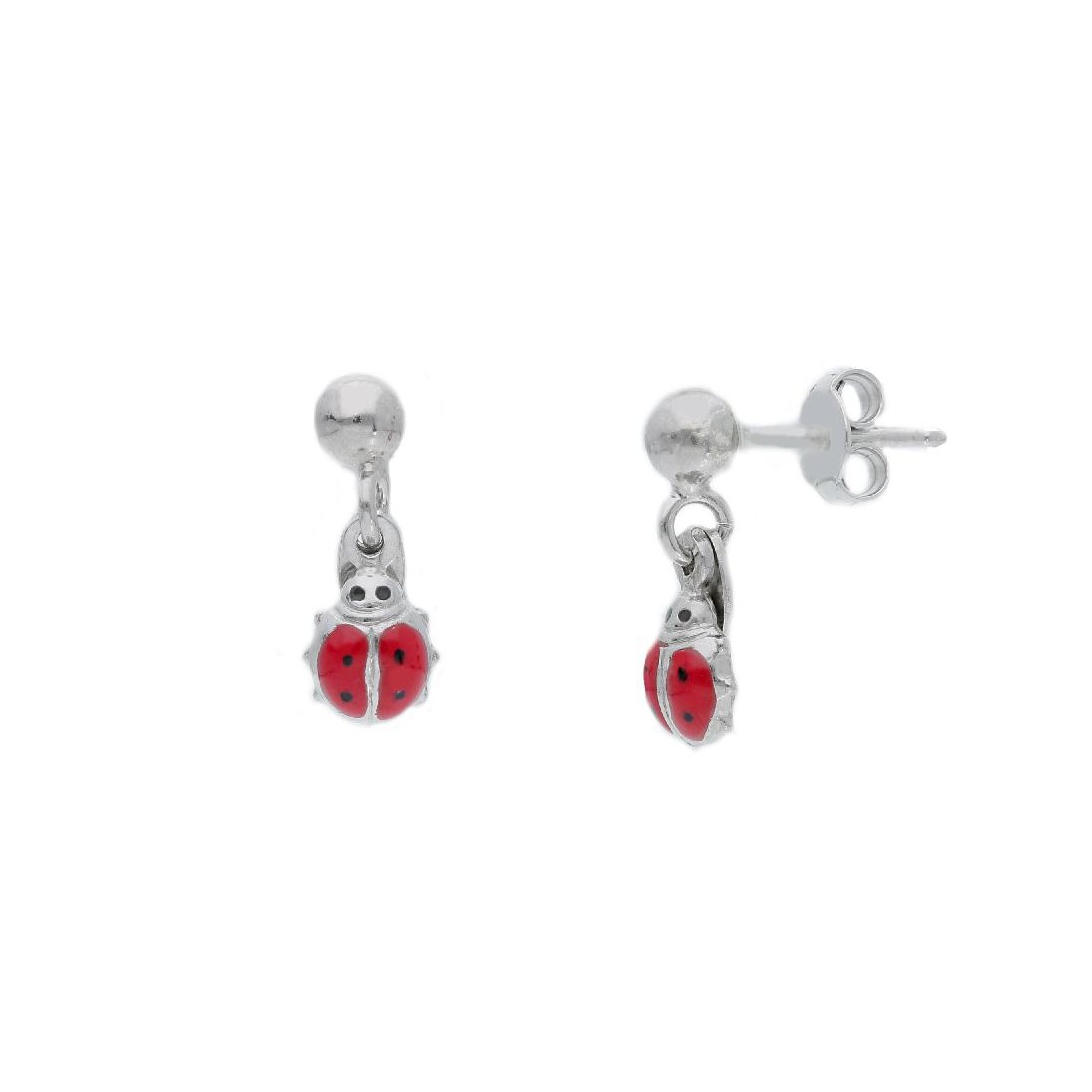 Orecchini pendenti in argento 925/°°° e smalto con coccinella