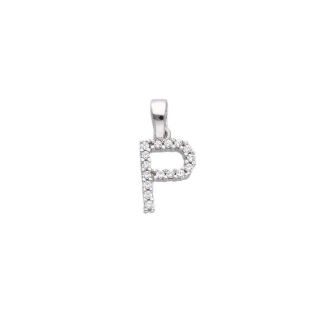 Ciondolo in oro bianco 750/ooo e zirconia cubica con iniziale