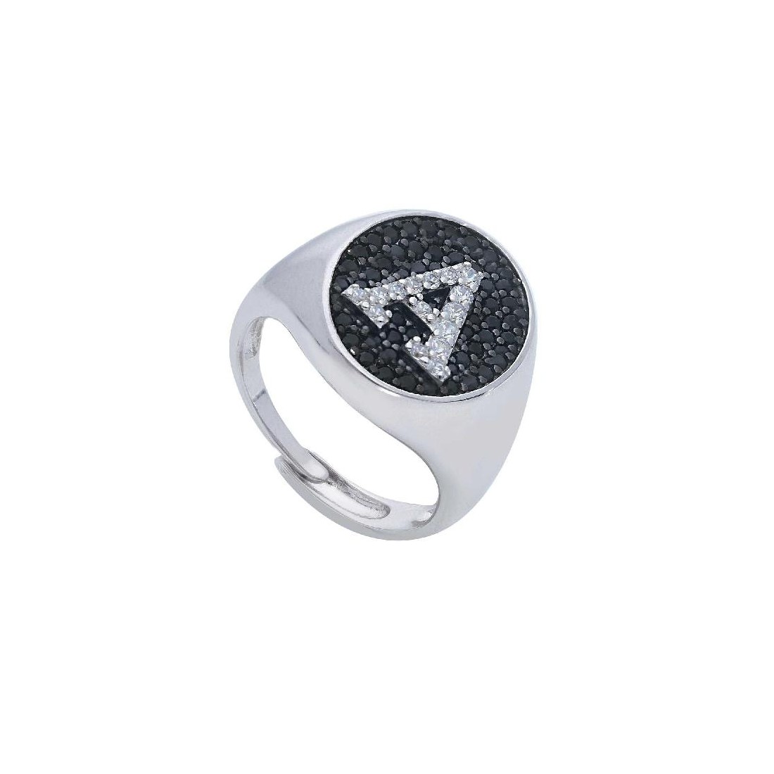 Anello chevalier in argento 925/ooo e zirconia cubica con iniziale