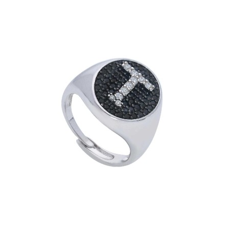 Anello chevalier in argento 925/ooo e zirconia cubica con iniziale