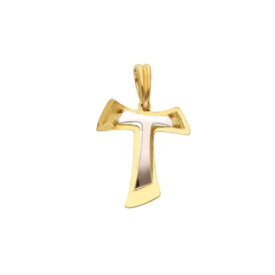Ciondolo in oro giallo e bianco 750/°°° con croce tau