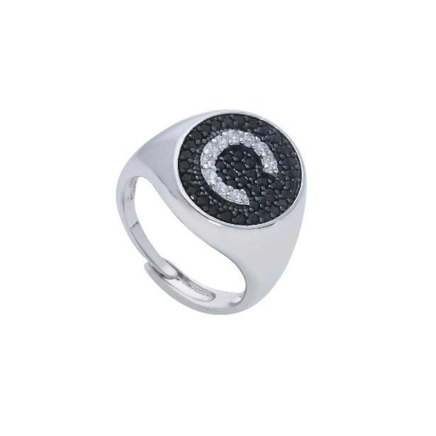 Anello chevalier in argento 925/ooo e zirconia cubica con iniziale