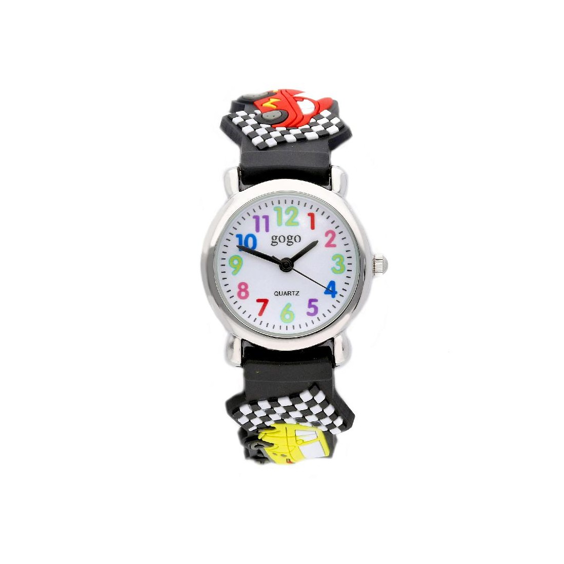 Orologio in acciaio e gomma con automobile