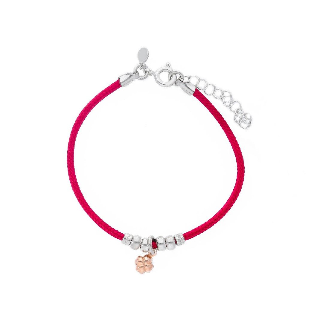 Bracciale cordino e argento bicolore 925/°°° con quadrifloglio