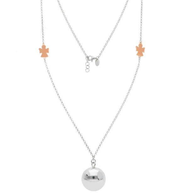 Girocollo in argento bicolore 925/°°° con chiama angeli