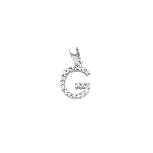 Ciondolo in oro bianco 750/ooo e zirconia cubica con iniziale