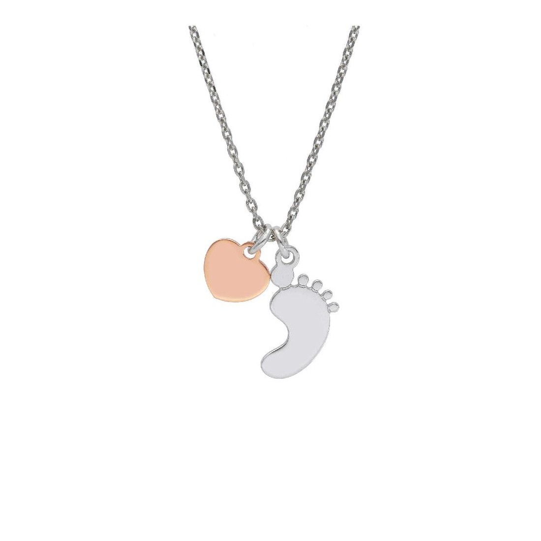 Girocollo in argento bicolore 925/ooo con piede e cuore
