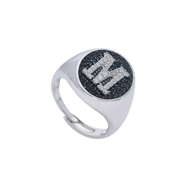 Anello chevalier in argento 925/ooo e zirconia cubica con iniziale