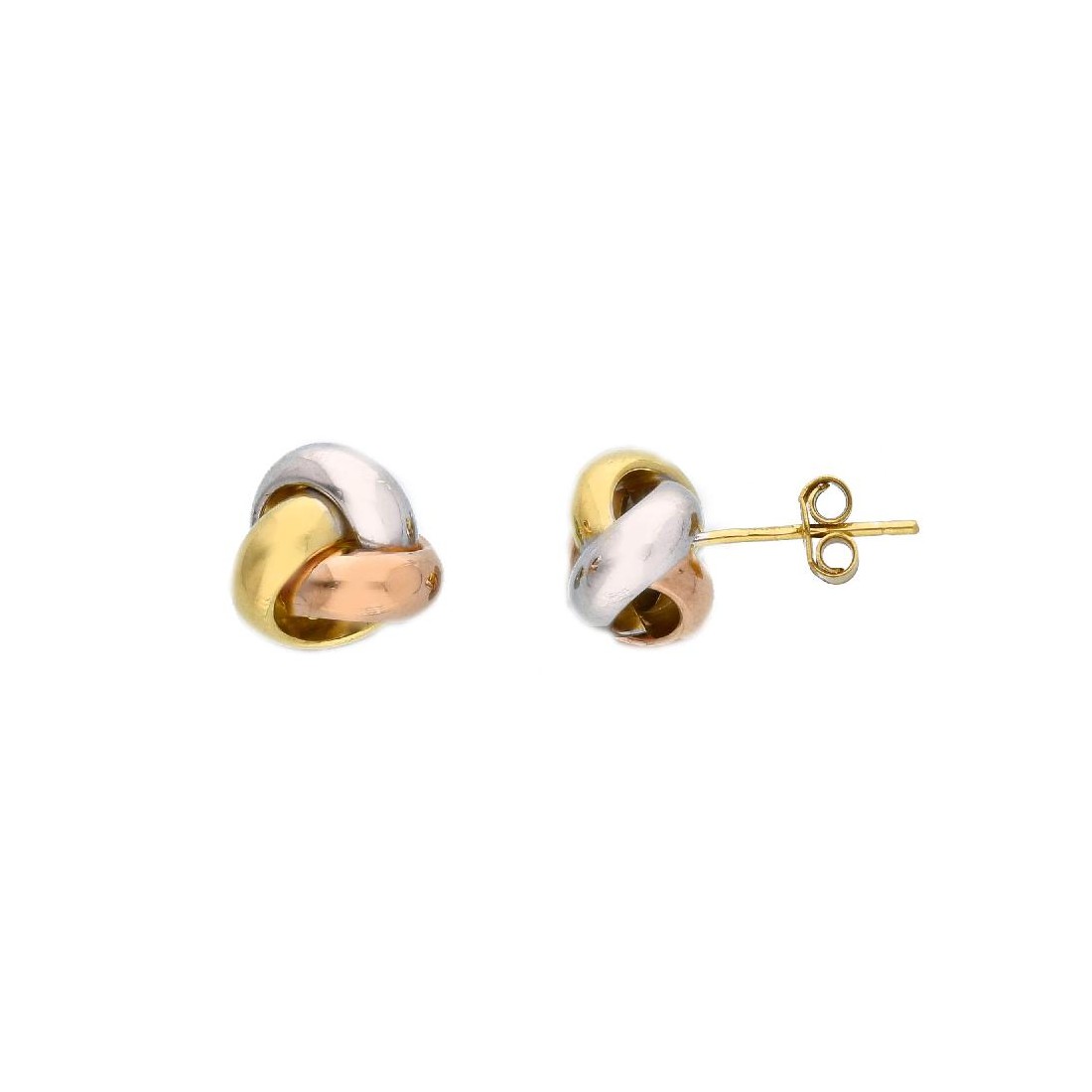 Orecchini lobo in oro tre colori 375/ooo con nodo