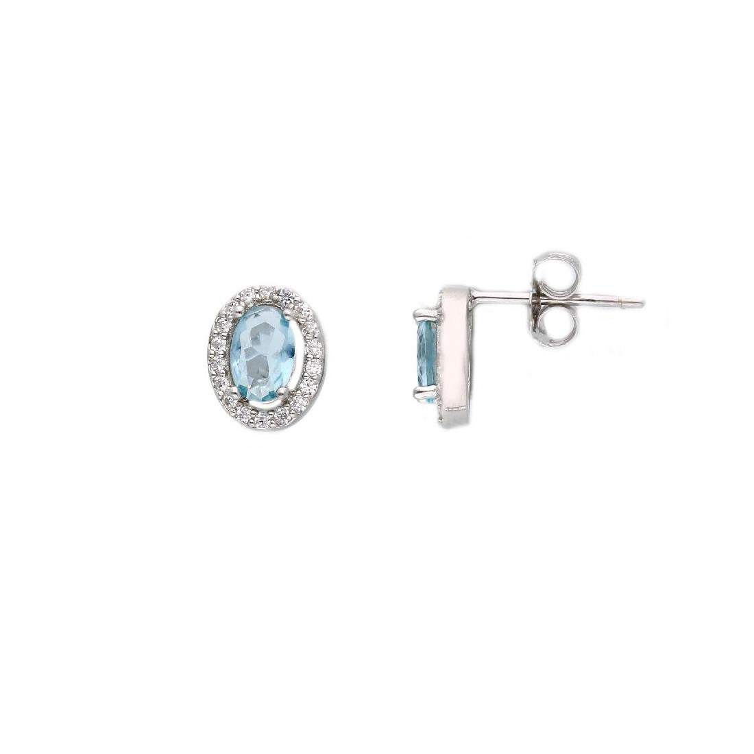 Orecchini lobo in argento 925/°°° con zirconia cubica bianca e azzurra
