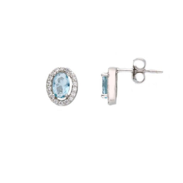 Orecchini lobo in argento 925/°°° con zirconia cubica bianca e azzurra
