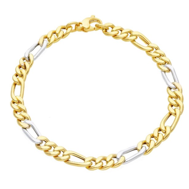Bracciale catena figaro in oro giallo e bianco 750/°°°