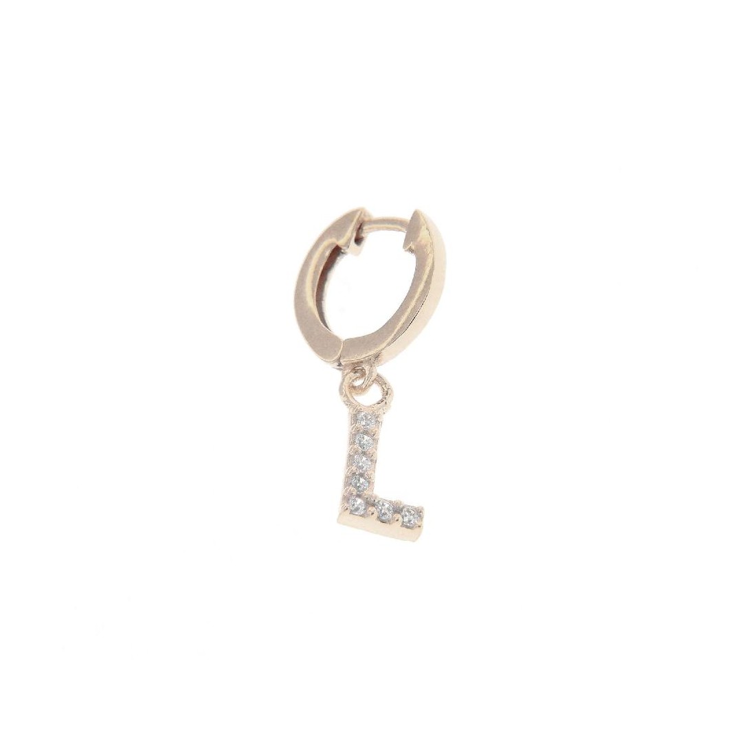 Mono orecchino cerchio in argento 925/°°° e zirconia cubica con iniziale