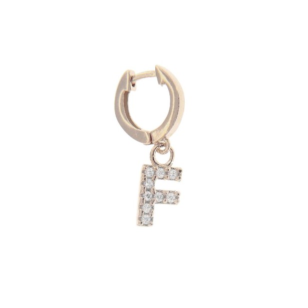 Mono orecchino cerchio in argento 925/°°° e zirconia cubica con iniziale