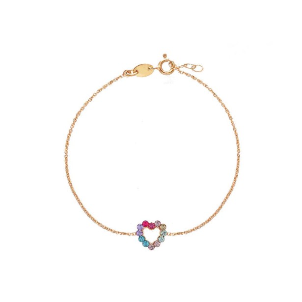 Bracciale in argento ros� 925/ooo e cristallo artificiale multicolor con cuore